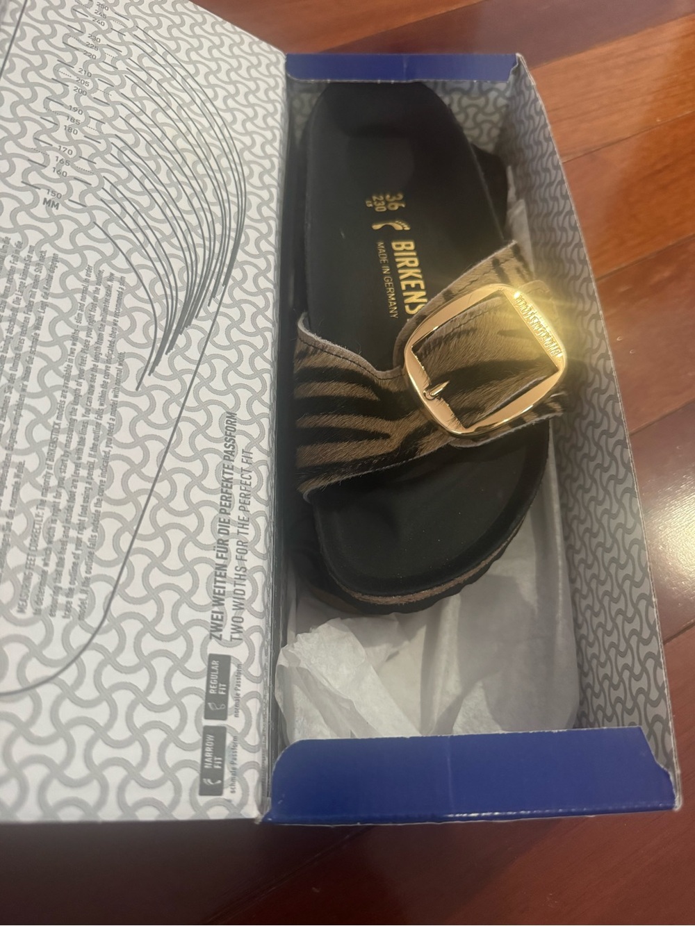 Birkenstock Rare NWT Madrid Big Buckle Rivet Logo Slide Zebra 🦓 Prinf 36 - Picture 4 of 7
